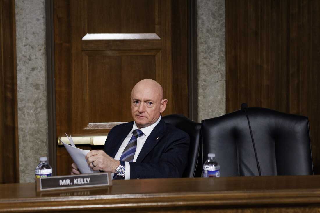 Sen. Mark Kelly, D-Ariz., takes his seat during a Senate Armed Services Committee confirmation hearing on Capitol Hill in Washington, D.C., on Jan. 15, 2026.