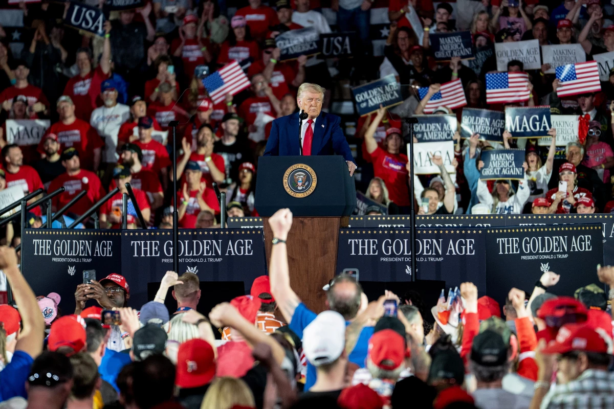 President Trump during a 100th-day rally in Warren, Mich., on April 29.