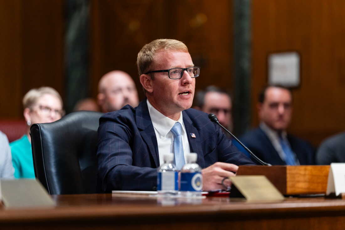 Alex Adams, then-nominee for assistant secretary for family support for the Department of Health and Human Services, during a Senate confirmation hearing in Washington, DC, US, on July 22, 2025.