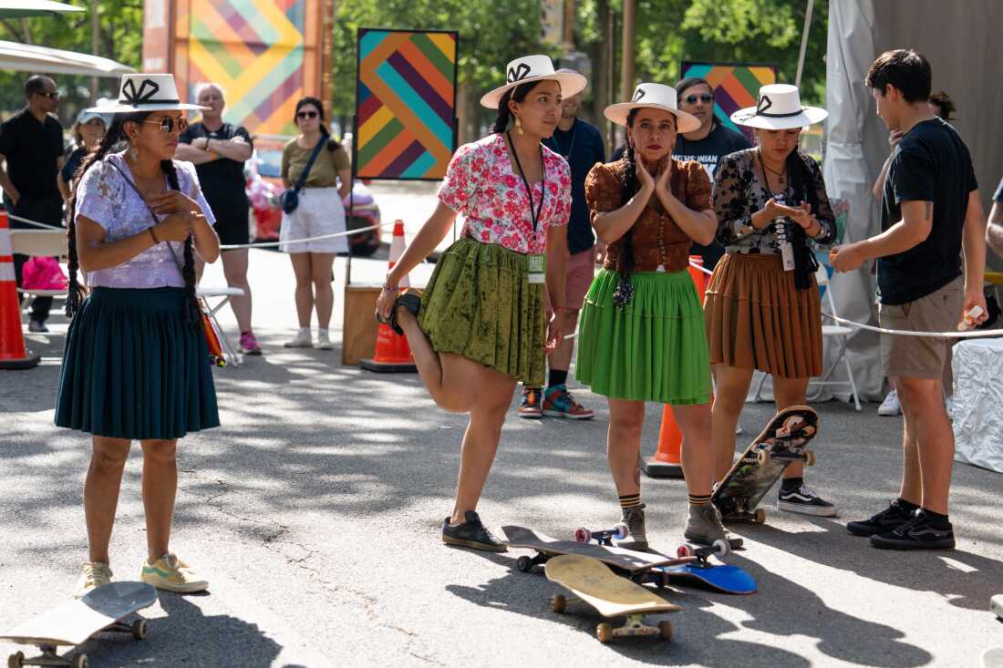 Skateboarding women from Bolivia embrace Indigenous garb as they soar and glide : Goats and Soda : NPR