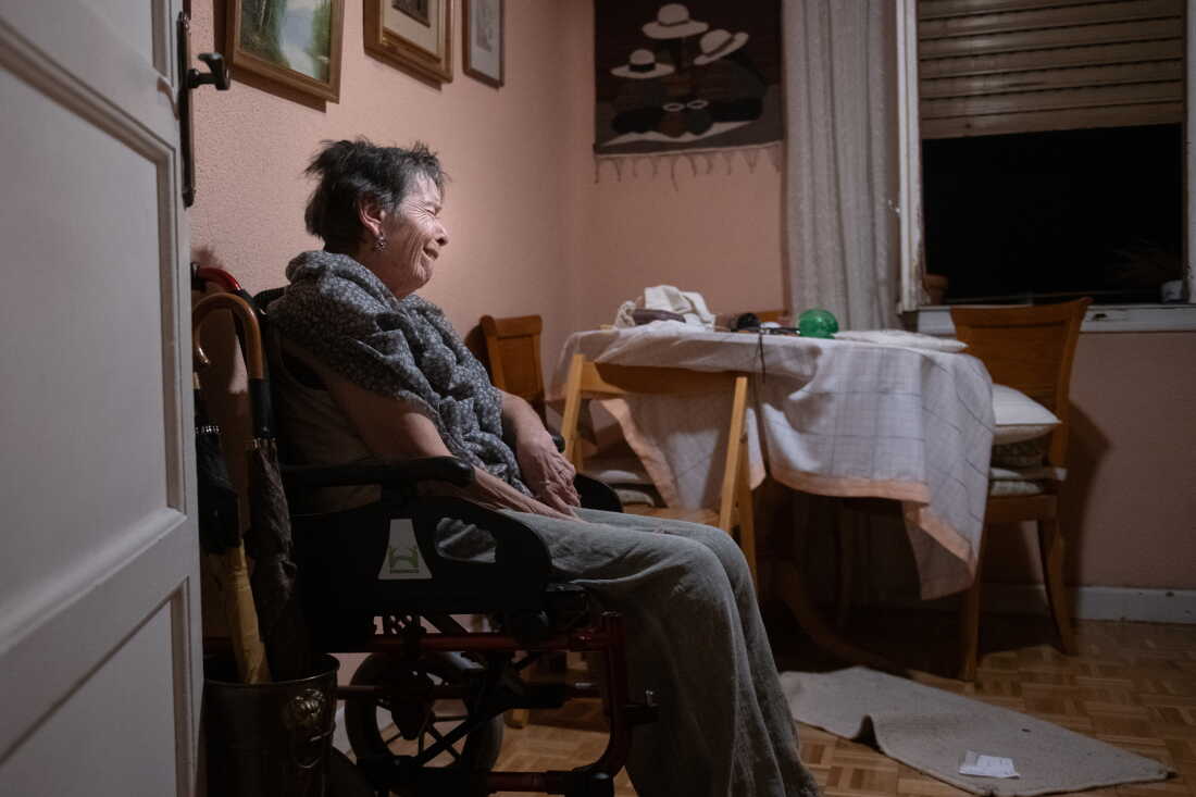 Maricarmen, 87, waits at home for police to arrive before being evicted from the home where she lived in Madrid, Spain, Wednesday, Sept. 23, 2026.