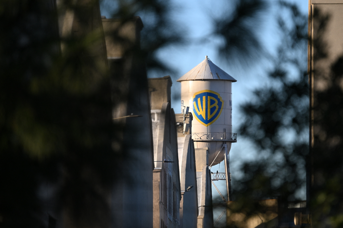 The WB water tower at Warner Bros. Studios in Burbank, California. Netflix and Paramount are in a high-profile tug-of-war over the future of Warner Bros. Discovery.