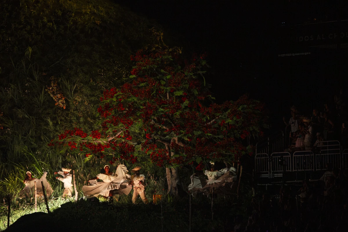 The main stage at the concert is designed to look like a scene from Puerto Rico's countryside. The flamboyán tree, with its brilliant blooms, has long inspired music, poetry and reverence for the beauty of the island's landscapes.