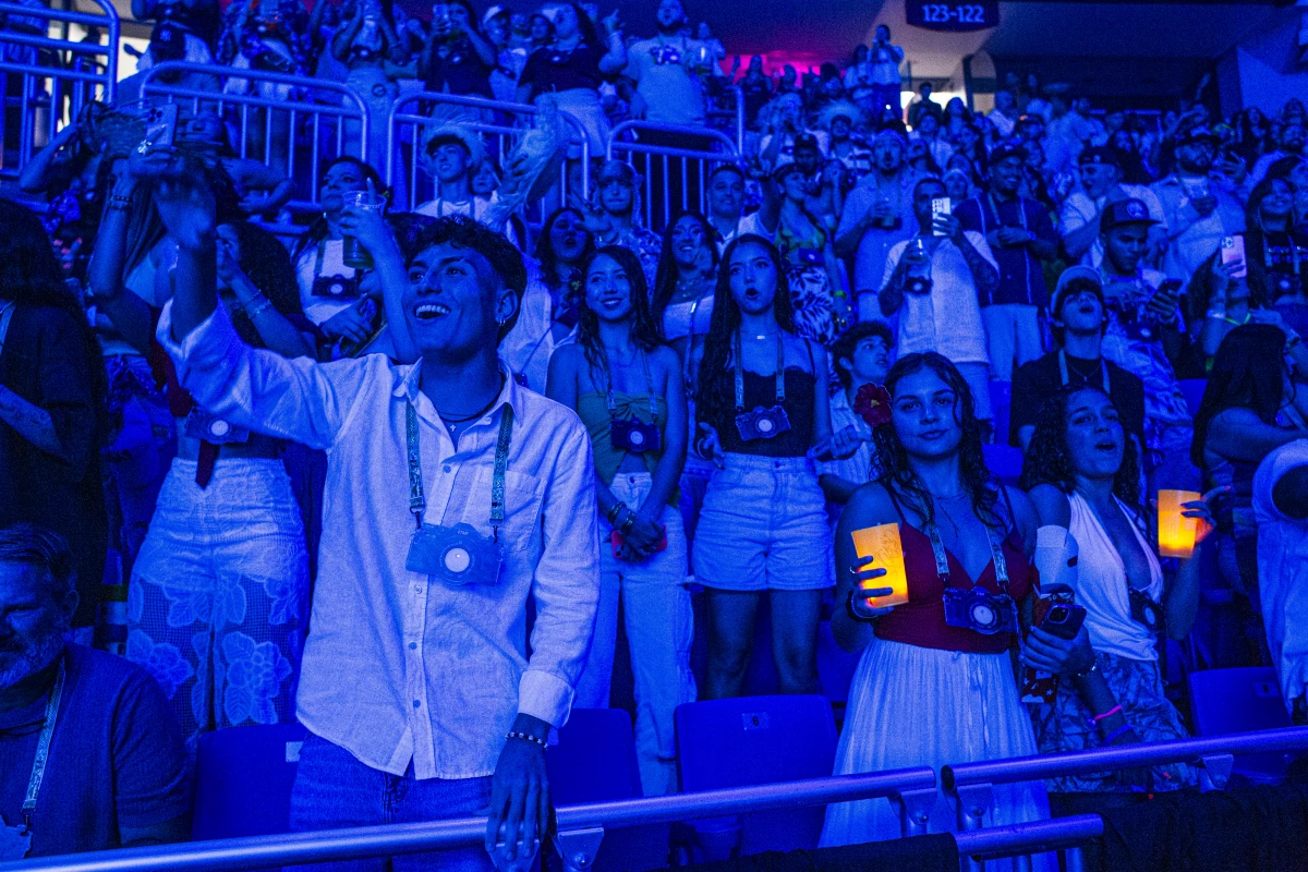 Fans dance and sing during Bad Bunny's performance at the Jose Miguel Agrelot Coliseum in San Juan on July 27.
