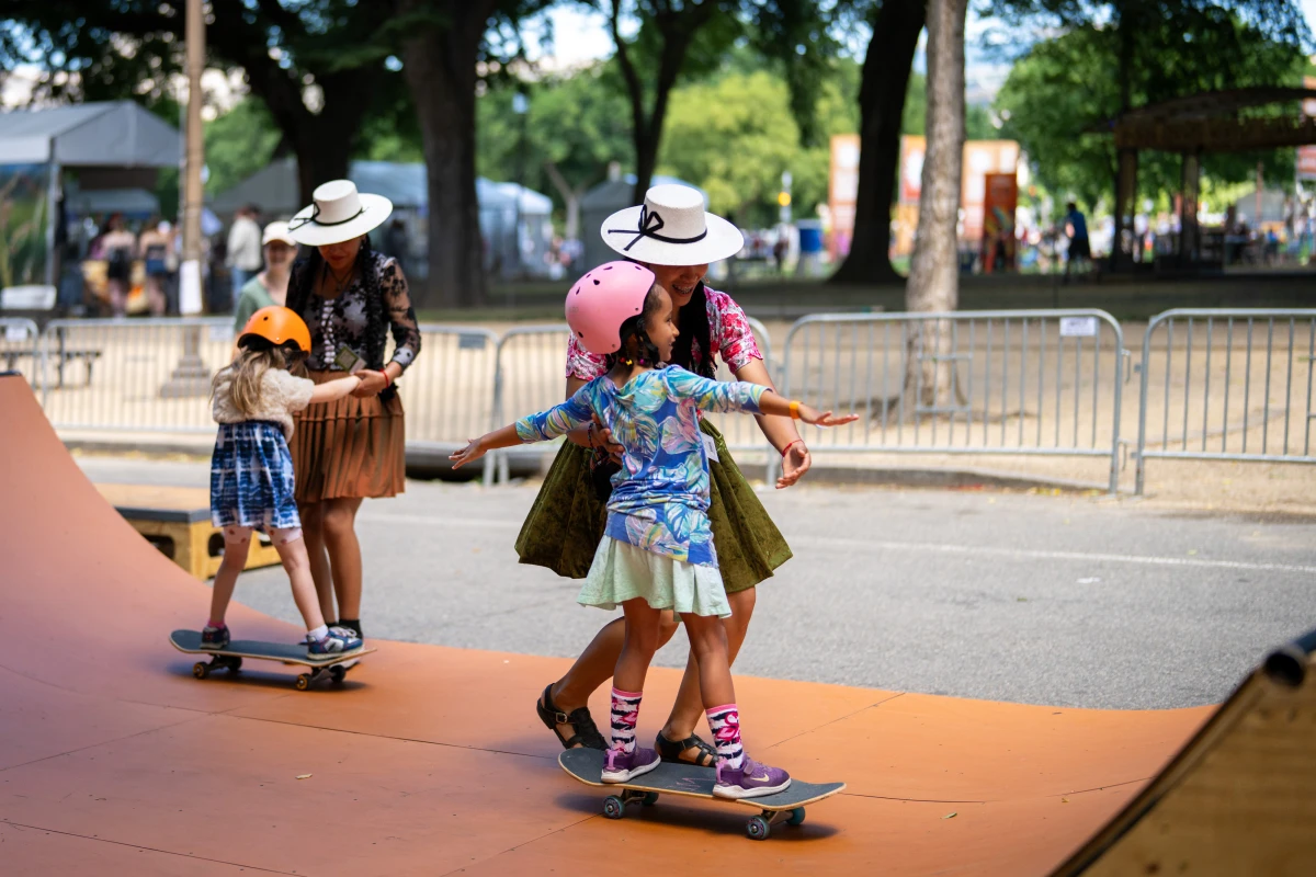Members of a female skating collective from Bolivia offered lessons at the Smithsonian's Folklife Festival.
