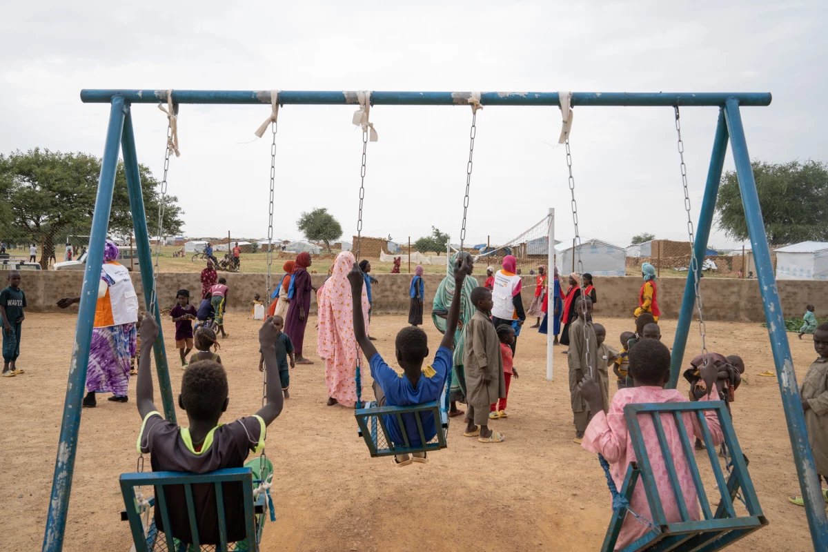Charities like World Vision have created a playground area for refugee kids in eastern Chad.