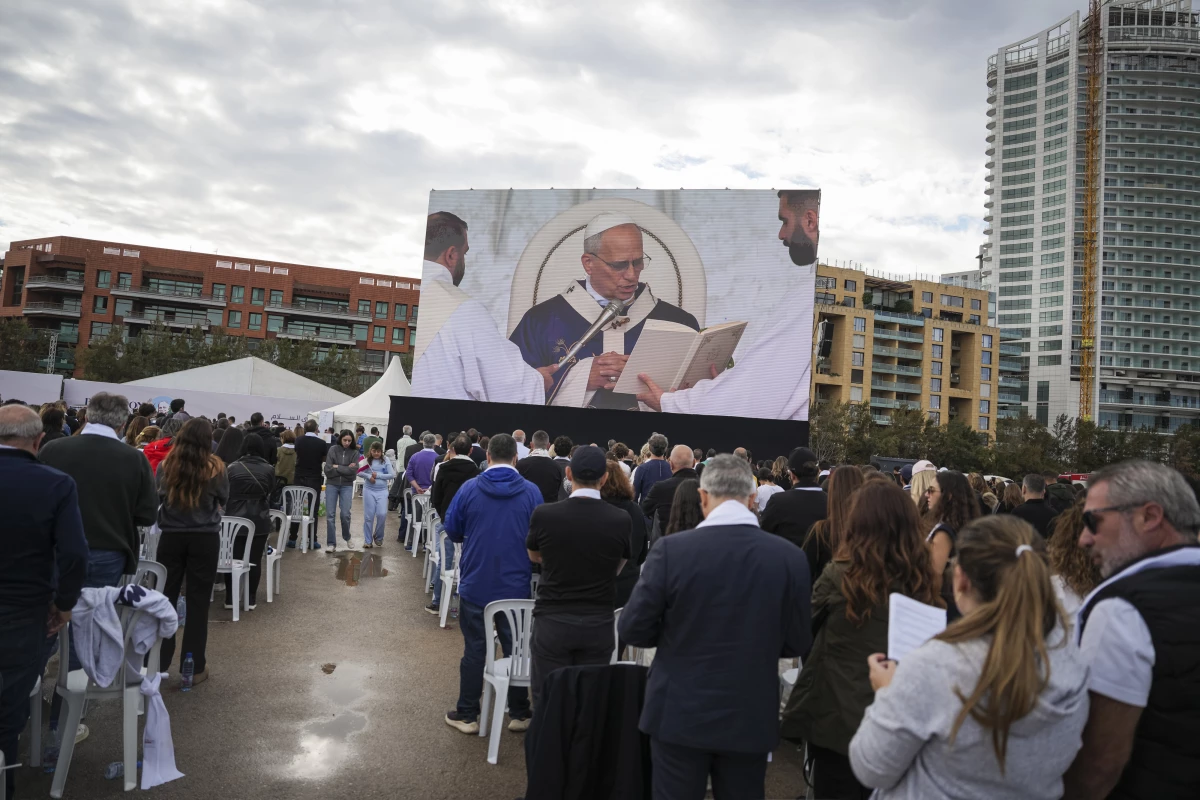 Pope Leo XIV leads a Mass on the waterfront in Beirut on Tuesday.