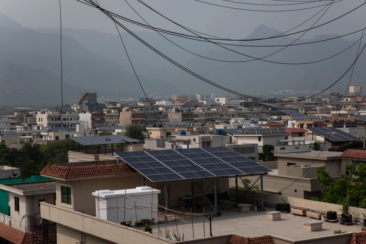 Solar panels are seen on the rooftops of houses on June 24, 2025 in Islamabad, Pakistan.