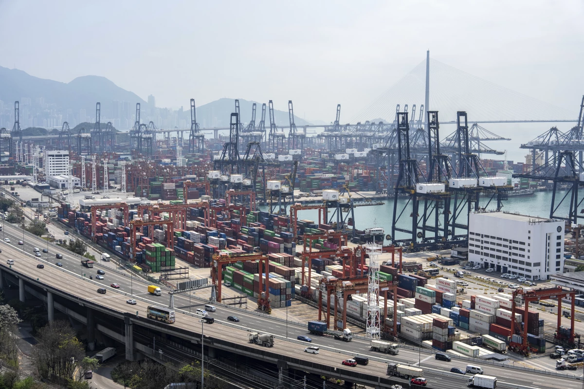 Containers pile up at Kwai Chung Container terminal in Hong Kong.
