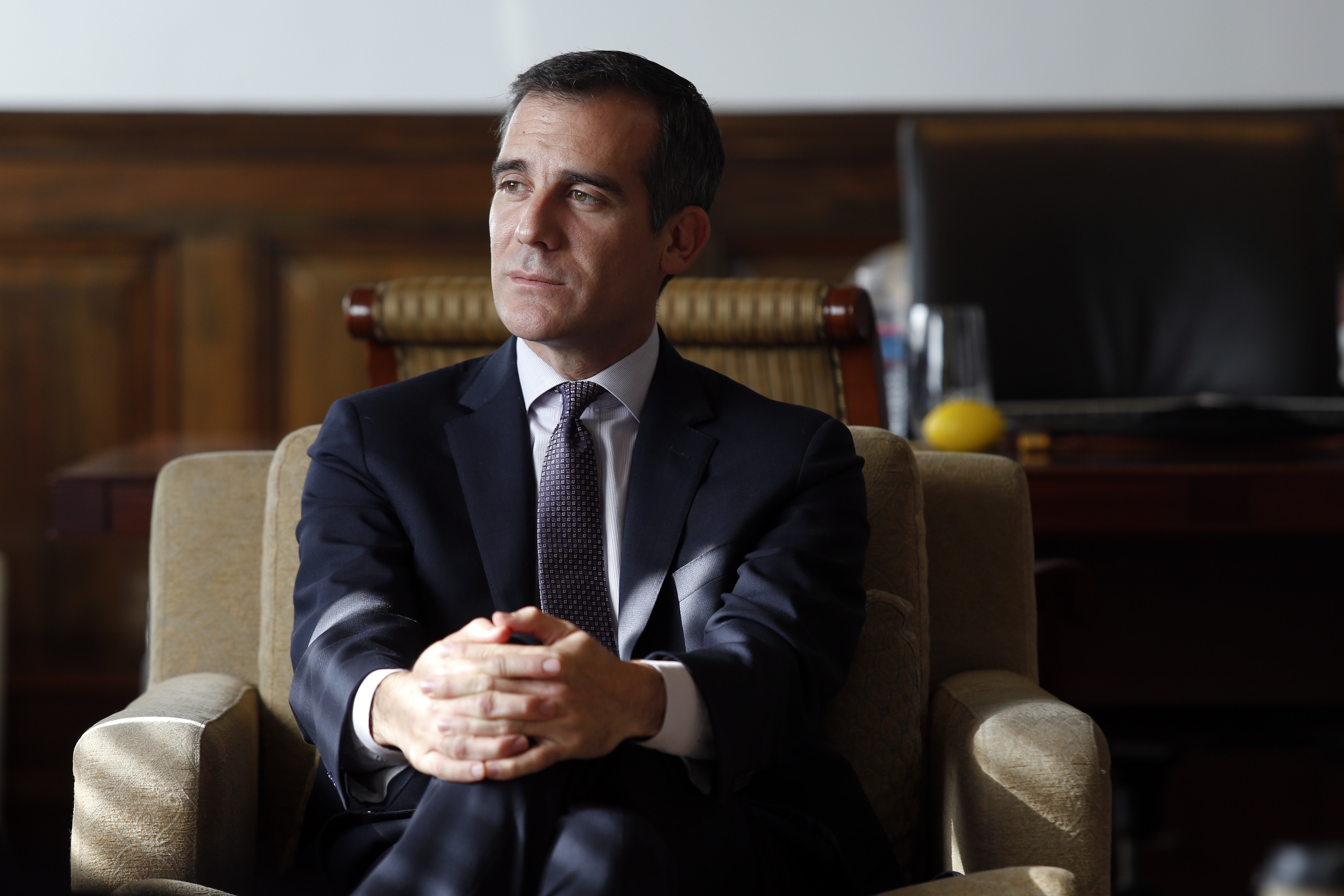 Eric Garcetti, then the mayor of Los Angeles, during an interview in his office at City Hall in Los Angeles on Jan. 13, 2015.