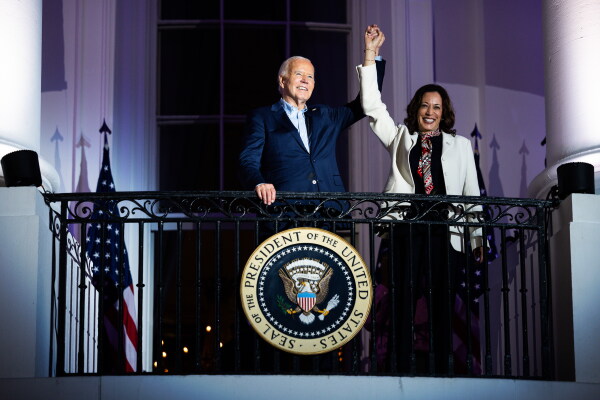 President Biden and Vice President Harris on the Truman Balcony of the White House on July 4, 2024.