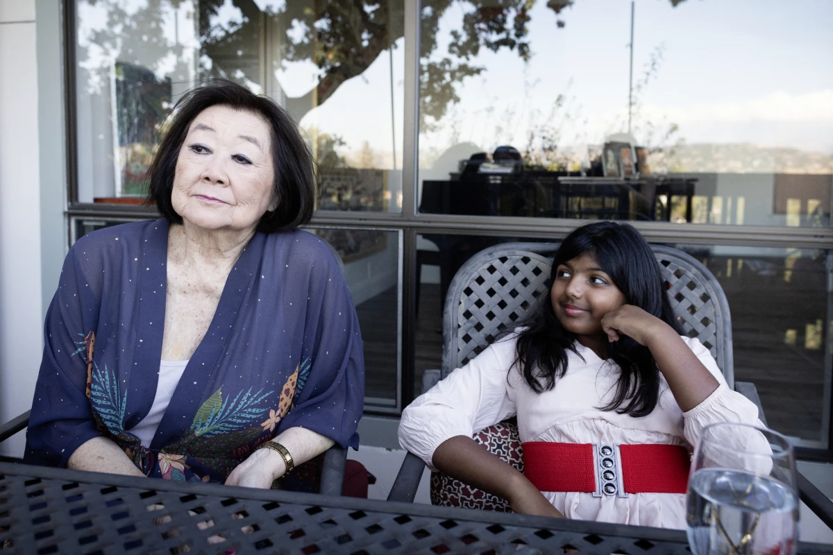On the porch at Ameya Desai's home in San Jose, Horikawa talks about her experiences.