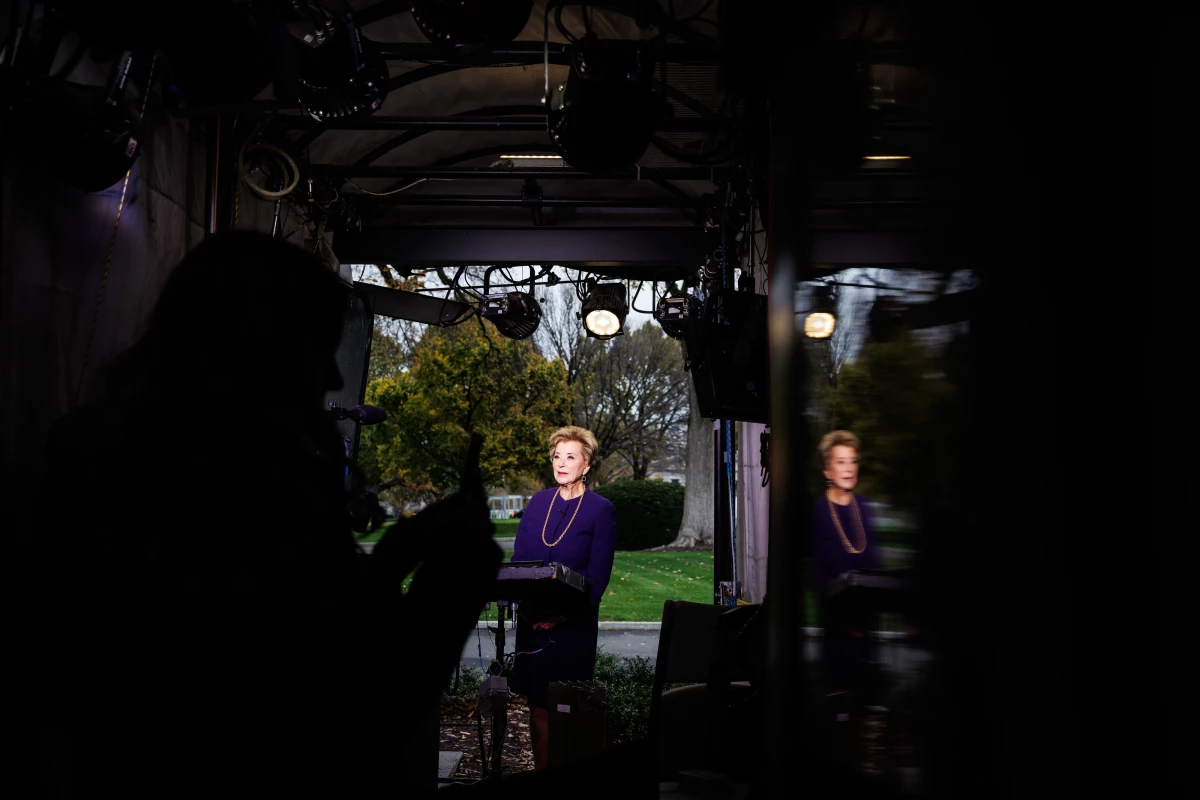 U.S. Education Secretary Linda McMahon during a television interview outside the White House. In an op-ed published in USA Today, McMahon wrote, 'protecting students' civil rights is work that will never go away.'