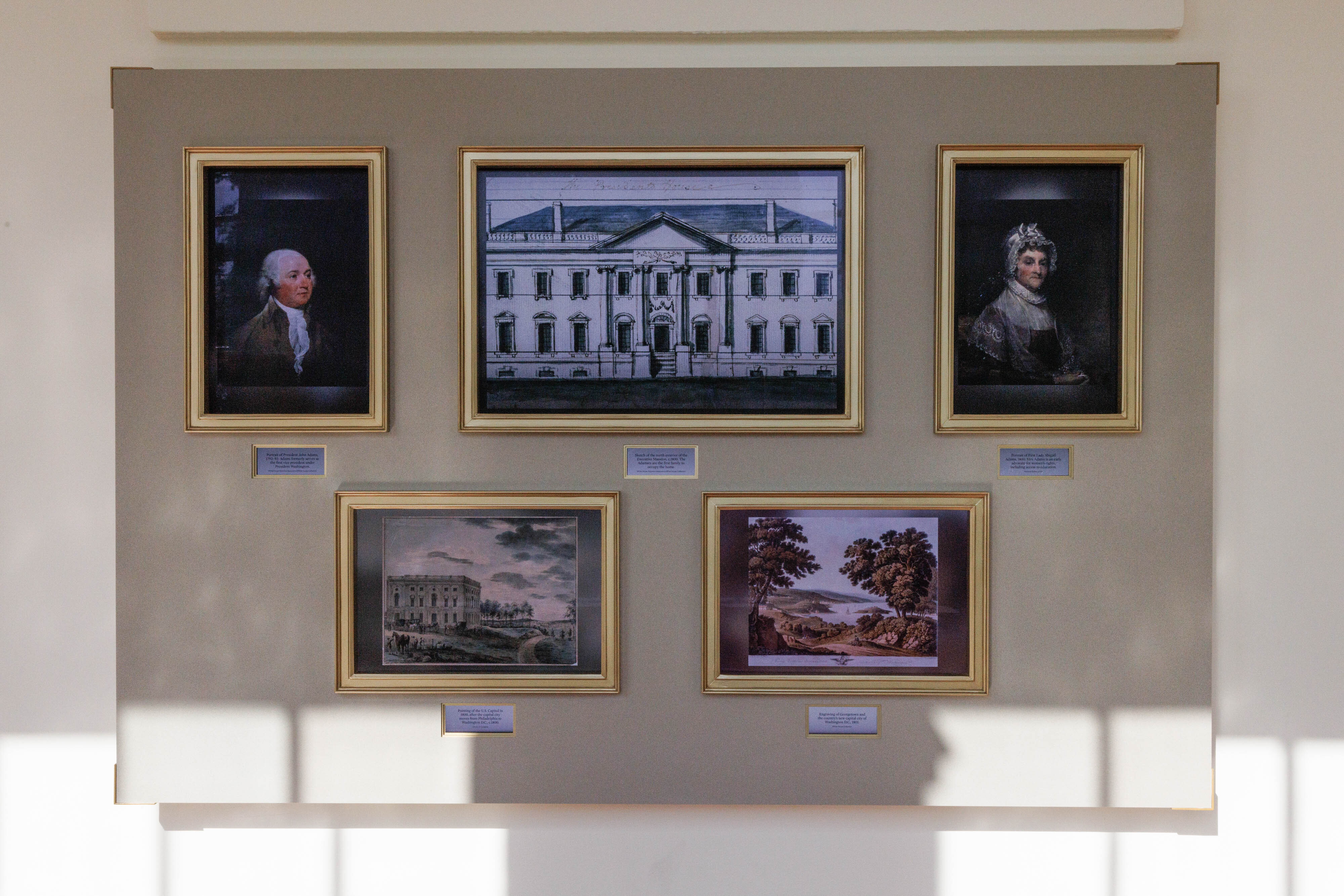 The East Colonnade, previously lined with static photo collages, now features digital displays under each archway, highlighting American history and key moments in the White House and presidency.
