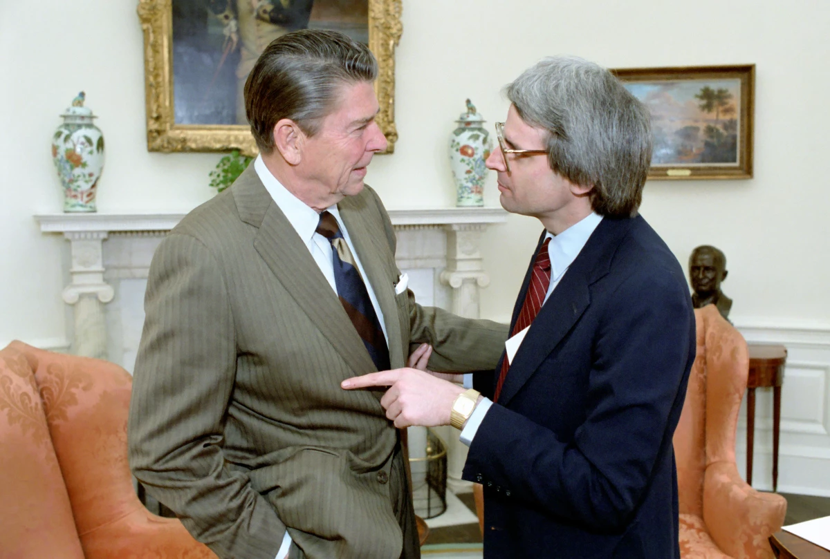 President Reagan and his director of the Office of Management and Budget, David Stockman.