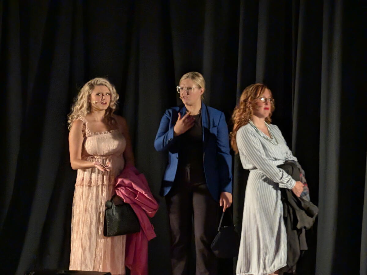 From left to right: Kaitlyn Taylor, Alyssa Navarre and Audra Foltz play Doralee Rhodes, Alyssa Navarre and Judy Bernly, respectively, in the musical production of '9 to 5' at the Olive Hill Center for Arts & Heritage in Olive Hill, Kentucky. The opening of the show was two days after the death of Dolly Parton.