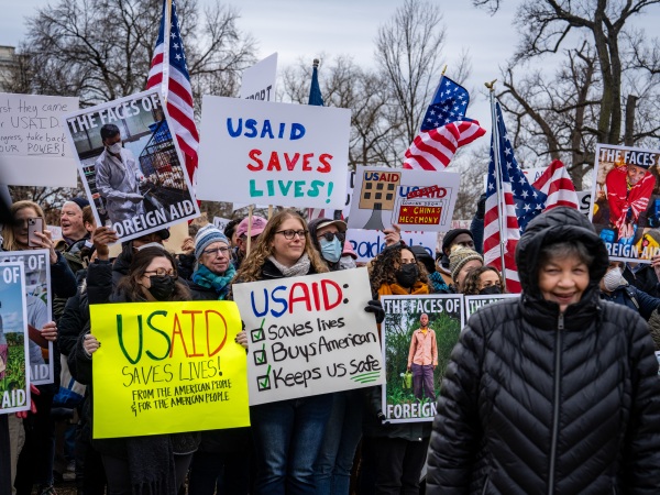 Protesters rally against Trump's stop-work order for USAID