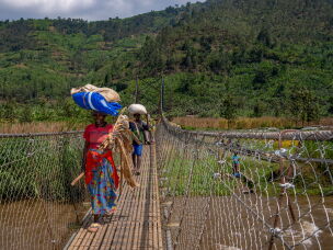 The Cyangoga Suspension Bridge, built by the nonprofit group Fika in rural Rwanda, connects communities that were divided by a rushing river and relied on a ferries or sometimes risky log bridges.