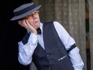 Khoi Nguyen does an impression while competing as a Buster Keaton look-alike.