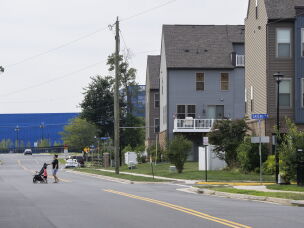 The Vantage VA2 data center sits next to residential buildings in Sterling, Virginia. The center is powered by gas turbines, which create noise.