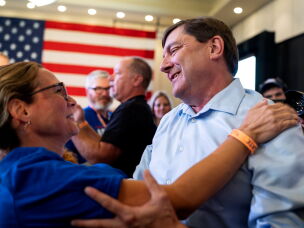 Jackson interacts with delegates after being nominated as the Democratic nominee for U.S. Senate.