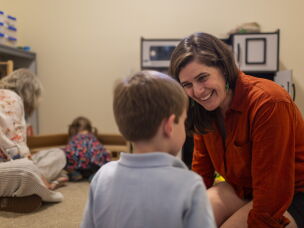 Stacia Bourne (right) and her children, George, 5, and Robin, 23 months, spend time with her mother, Mary Jo Galusha (left), in Galusha's home.