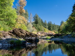This area of the Row River near Culp Creek, Ore., is known for being the filming location of the train crash scene from <em>The General</em>.