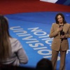 Vice President Harris reacts as she takes a question from a member of the audience during a Univision town hall at Cox Pavilion at UNLV on Thursday in Las Vegas.