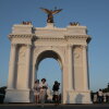A replica of President Trump's planned arch stood at the Great American State Fair in July.