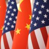 The U.S. and Chinese flag at the Great Hall of the People prior to the state dinner of President Donald Trump and Chinese President Xi Jinping on May 14, 2026, in Beijing.