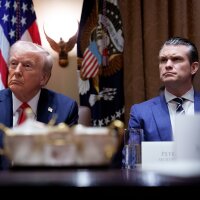 President Trump and Defense Secretary Pete Hegseth appear during a Cabinet meeting at the White House on Feb. 26. President Trump and Defense Secretary Pete Hegseth appear during a Cabinet meeting at the White House on Feb. 26.