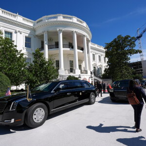 The motorcade of President Donald Trump departs the White House en route to the National Archives to greet China's President Xi Jinping and his wife Peng Liyuan, Friday, Sept. 25, 2026, in Washington.