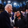 President Biden greets Supreme Court Associate Justice Ketanji Brown Jackson as he arrives to the House Chamber of the U.S. Capitol for his State of the Union address in Washington, D.C.