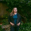 Emily Baden stands in her backyard in San Francisco. Before moving to San Francisco, he was neighbors with Supreme Court Justice Samuel Alito, and he says he was a silent observer of the heated exchanges between him and Alito's wife, Martha-Ann Alito, about signs in the Baden family's front yard.