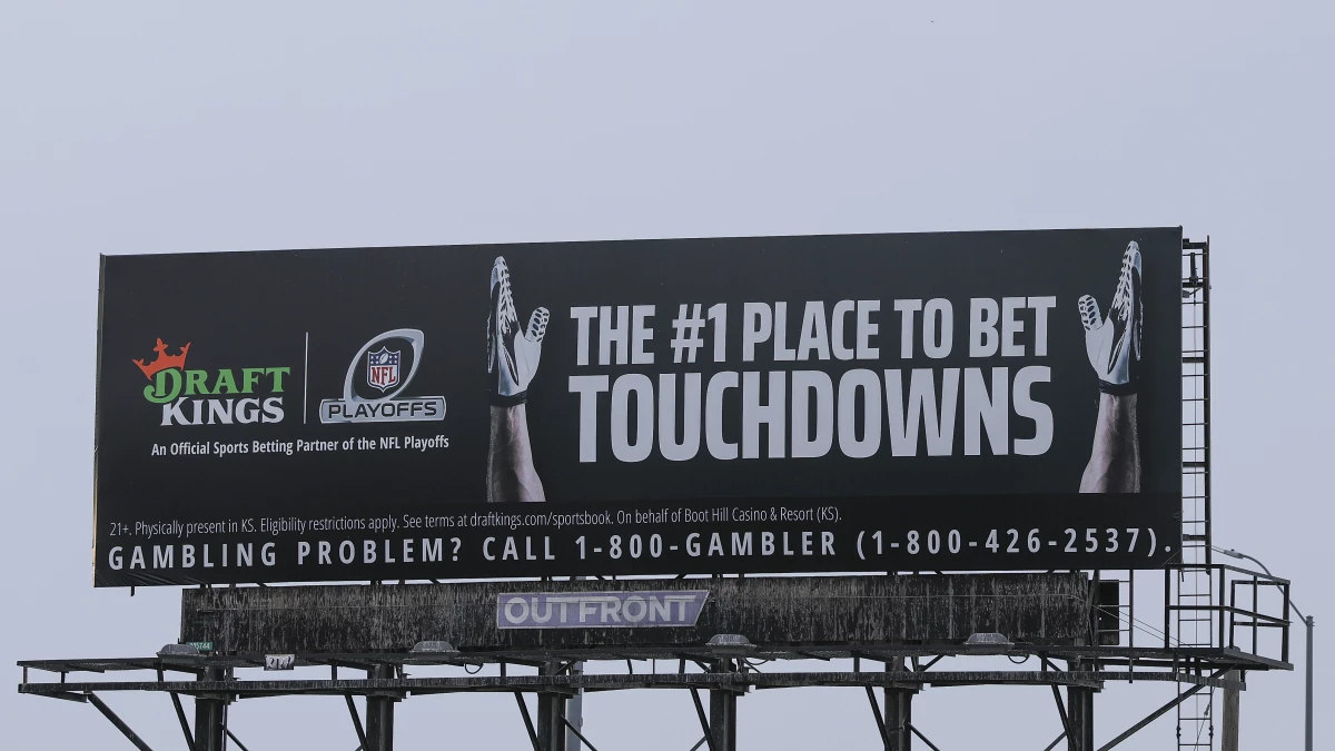 A billboard in Kansas City, Kansas, advertises DraftKings Sportsbook, the official sports betting partner of the NFL Playoffs, on Jan. 25.
