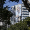 A mural of Argentine footballer Lionel Messi is seen on a residential building in Rosario, Santa Fe province, Argentina, on April 30, 2026.