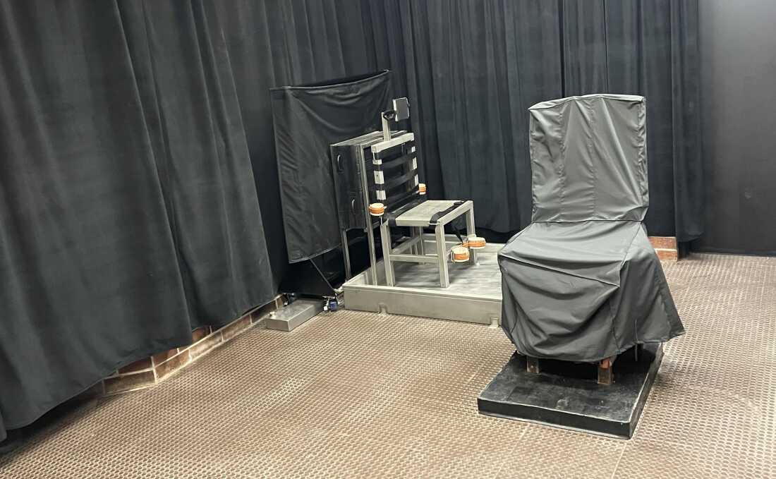 This photo provided by the South Carolina Department of Corrections shows the state's death chamber in Columbia, S.C., including a firing squad chair to the left of the electric chair.