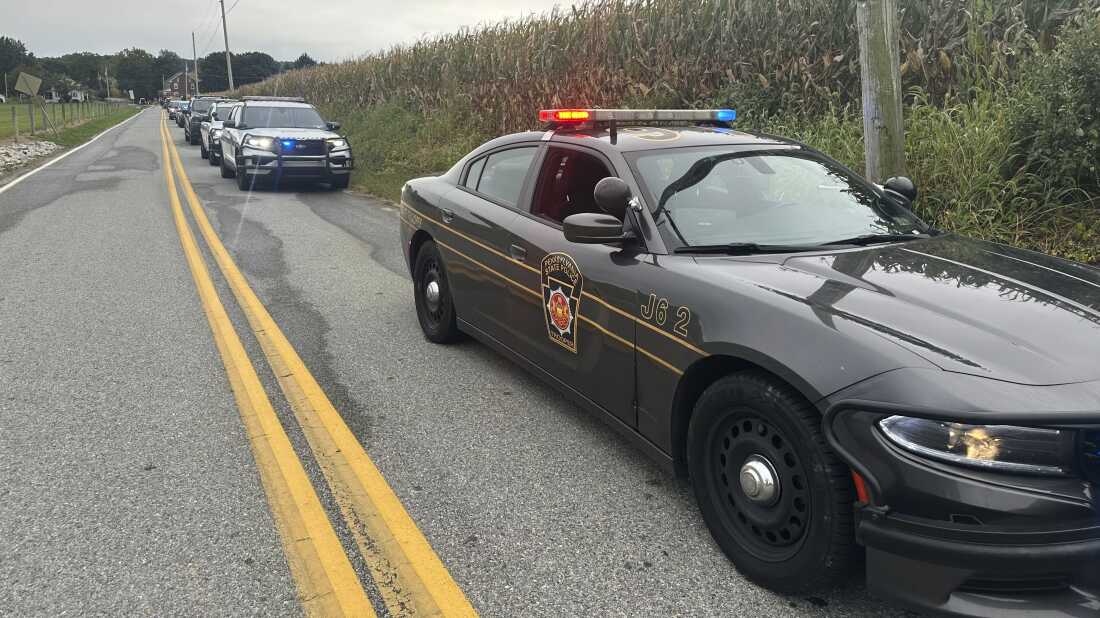 Police cordon off the area around a shooting involving police officers in North Codorus, Pa., on Wednesday.