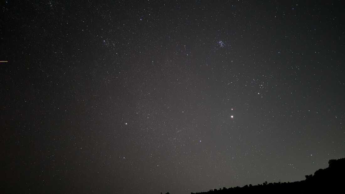 In this image taken on Aug. 11, Mars and Jupiter can be seen on the right. Jupiter is the brighter of the two planets and situated below Mars.