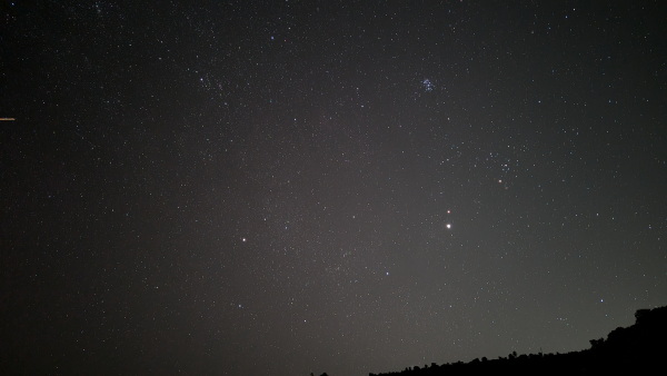 In this image taken on Aug. 11, Mars and Jupiter can be seen on the right. Jupiter is the brighter of the two planets and situated below Mars.