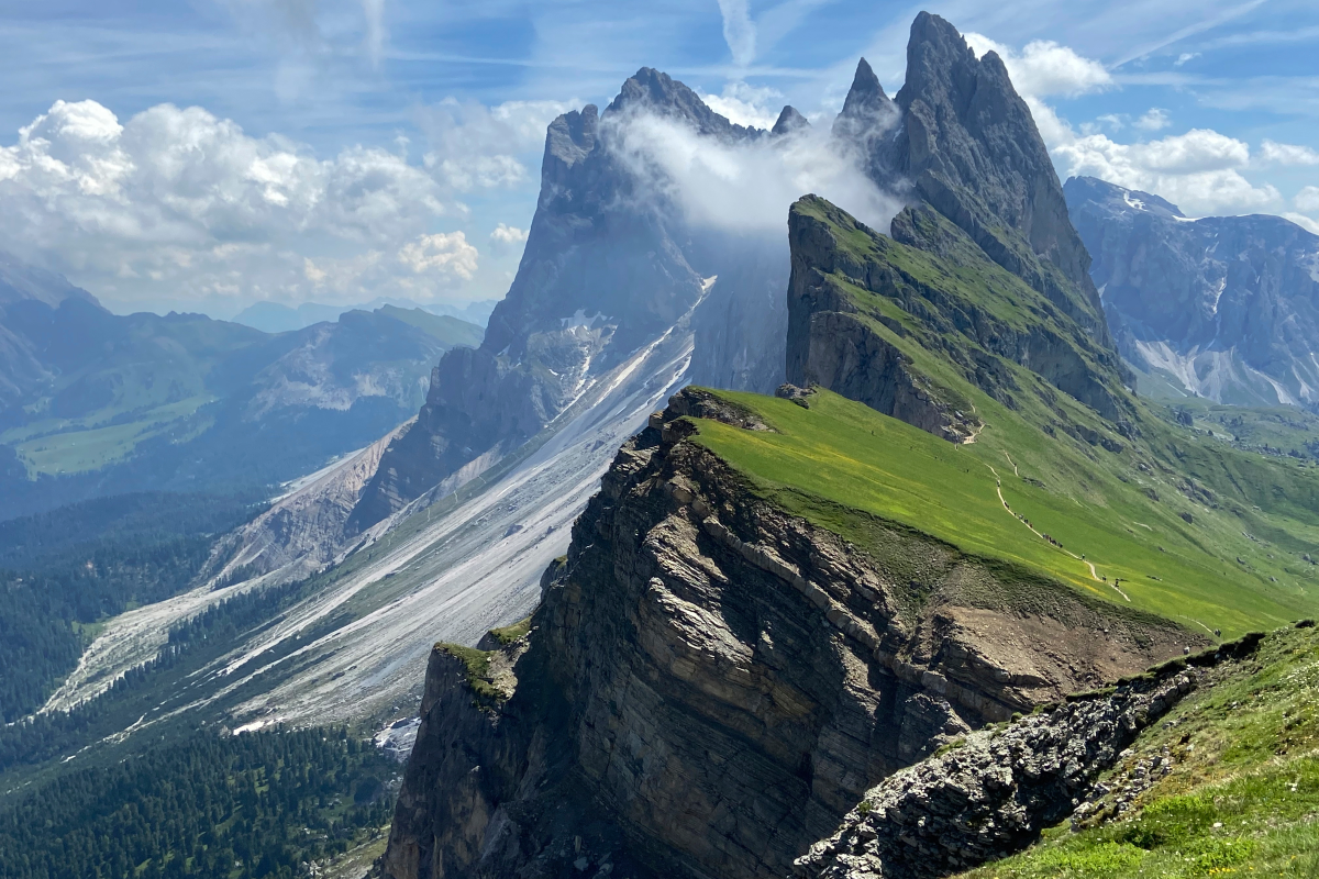 Clouds hang over the 'Seceda' Dolomites mountain in the northern Italian province of South Tyrol, which is hosting Olympic biathlon events.