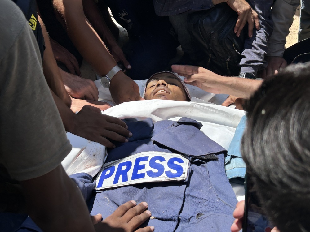 This photo taken Aug. 25, 2025 shows the aftermath of Israeli strikes on Nasser Hospital that killed 22 people, including five journalists working for international media. (NPR)