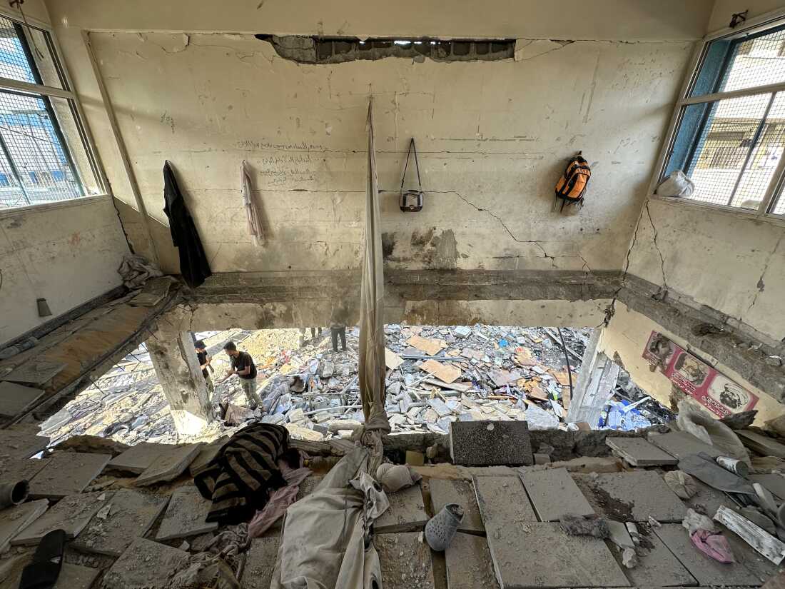 The rubble inside of the school.