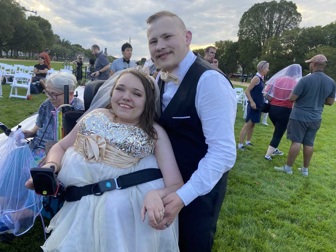 Devin and Amber Weise drove to Washington, D.C. to attend a commitment ceremony on the National Mall for people protesting SSI's limits on marriage. "We're being penalized for just trying to live," says Devin.