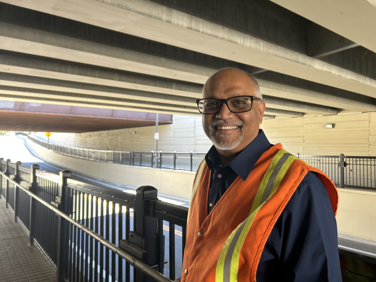 Garth Fernandez, the Central Valley regional director for the California High-Speed Rail Authority, in the Tulare Street Underpass in Fresno, Calif.