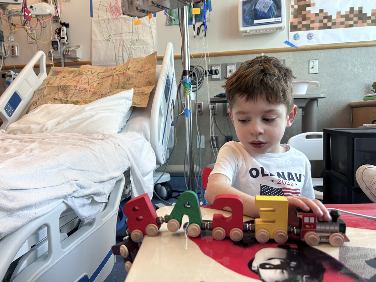 Caleb loves trains. He named his ventricular assist device (VAD) Henry, after his favorite Thomas the Tank Engine character.