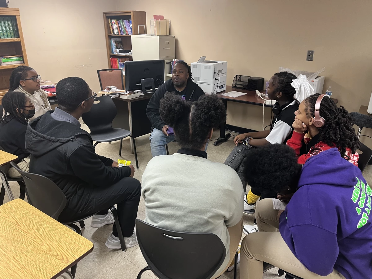 Mark Myles is the Community Outreach Manager for the Selma Center for Nonviolence, Truth, and Reconciliation. He conducts conflict resolution workshops with school-age kids like this group of students at Ellwood Christian Academy in Selma.