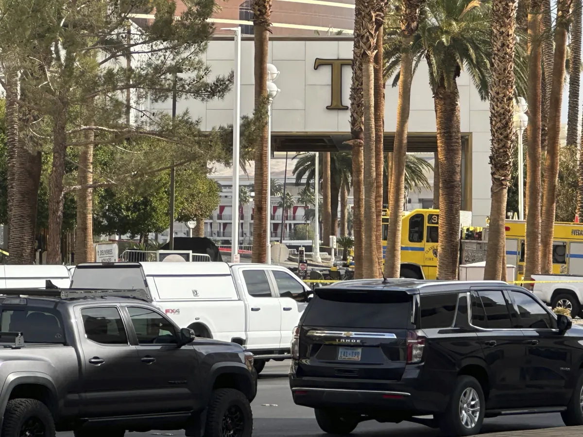 Police block the area after a vehicle caught fire and exploded outside the lobby of President-elect Donald Trump's hotel on Wednesday, Jan. 1, 2025.