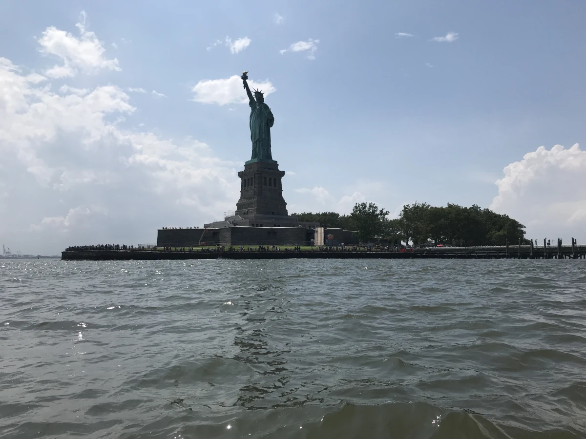 Paddling around the Statue of Liberty on July 14, 2023, Rubinstein says, 'with so much tour boat and ferry and commercial ship traffic, we had to do a quick loop of the island and then begin heading back up the New Jersey side of the Hudson.' 