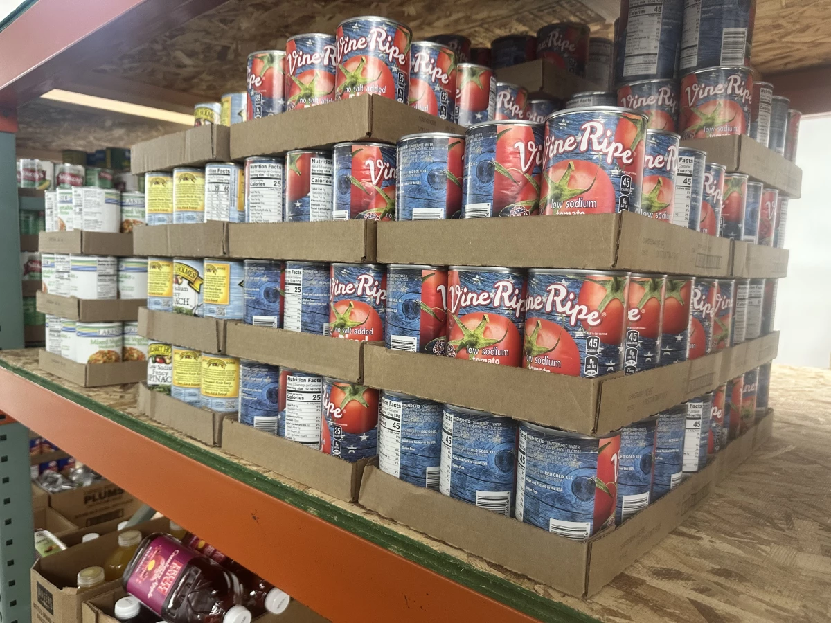 Canned goods available through the commodities program on the Flathead Reservation in St. Ignatius, Montana.